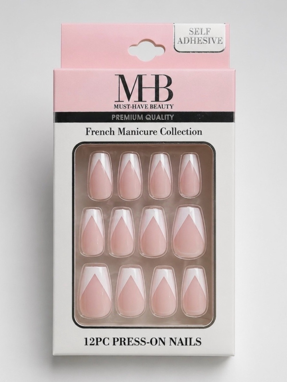 MB Must-Have Beauty Press-On Nails FrenchTips 12PC Self adhesive